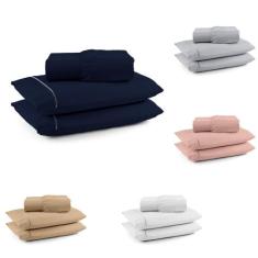 Jogo Lençol Queen 400 Fios 3 Peças Ponto Palito Com Elástico Ideal Par