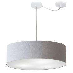 Lustre Pendente Cilíndrico Com Desvio Md-4265 Cúpula Em Tecido 60x15cm Rustico Cinza - Bivolt