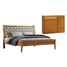 Conjunto Quarto de Casal Cama 140cm e Cômoda 5 Gavetas com Sapateira R