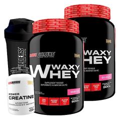 Kit 2x Whey Protein Waxy Whey 900g + Power Creatina 100g + Coqueteleira - Bodybuilders (Morango)