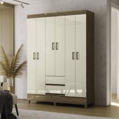 Guarda Roupa 6 Portas 2 Gavetas com Pés Fit Jequitibá/Off