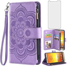 Asuwish Capa de telefone para Moto E5/G6 Play/MotoG6 Forge capa carteira com protetor de tela de vidro temperado e suporte flip para cartão de crédito celular Motorola MotoG6Play MotoG6Play Moto6 G 6G