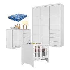 Quarto de Bebê Blenda com Berço Americano Maya Branco Acetinado com Colchão Ortobom - Phoenix Baby
