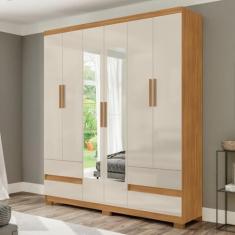 Guarda Roupa San Diego 6 Portas e 4 Gavetas com Espelhos Freijó/Avelã