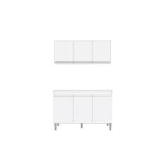 Balcão Gabinete Manu 120 cm S/Tampo e Armário Aéreo Andreia 120cm - Aj