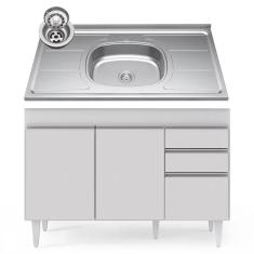 Balcão Gabinete Com Pia Inox 120cm Michigan Branco - Lumil