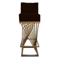 Banqueta Luma Base De Ferro Sued Marrom D'classe Decor