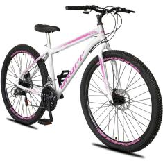 Bicicleta Aro 29 Dropp Sport Aero Aço Carbono 21 Vel Marchas Freio A Disco - Branco e Rosa