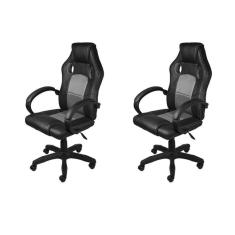 Kit 2 Cadeiras Gamer com Relax e Braço Estofado Raptor 3316 Preto