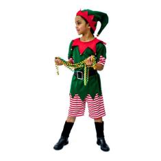 Fantasia De Duende Infantil Masculino Curta Com Gorro Tamanho G