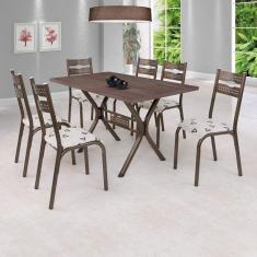 Conjunto de Mesa com 6 Cadeiras Luna Ciplafe Bronze/Bege Geométrico