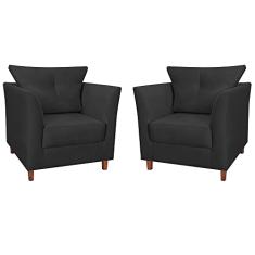 Kit 02 Poltronas Decorativa Isis Pés de Madeira Suede Preto - DS Estofados