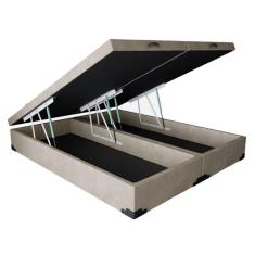 Cama Box Baú King 193 Bipartido - Bello Box Suede Bege