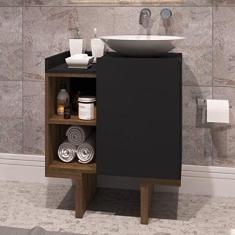 Gabinete para Banheiro com Tampo 1 Porta Bler Estilare Preto/madeirado