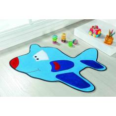 Tapete Premium Baby Avião 98cm X 68cm Azul Turquesa Guga Tapetes