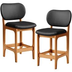 Kit 02 Banquetas Baixa Bar Cozinha E Sala De Jantar Fixa Betta L02 Imbuia Couríssimo Preto - Lyam Decor