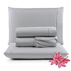 Jogo De Lençol Primor Queen 4 Peças Percal 400 Fios Ponto Palito - Cinza