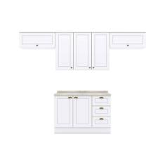 Cozinha Modulada Completa Americana 5pçs (3 Armários + 1 Balcão + 1 Complemento) C5P11 Branco - Henn
