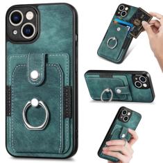 Capa de telefone de couro com anel de dedo para iPhone 15 Pro Max 14 13 12 11 Pro Max 15 Plus 13 Pro Carteira com compartimentos para cartão, verde, para iPhone 12