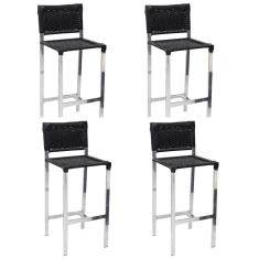 Kit 4 Banquetas De Alumínio E Fibra Sintética Preta