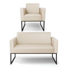 Sofá Namoradeira Com Poltrona Base Industrial Preto Marisa Corino Bege D03 - D`rossi