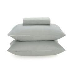 Jogo de Cama 3 Peças Itan Karsten 200 fios King Cor:Azul Mineral/branco