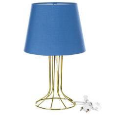 Abajur Torre Dome Azul Com Aramado Dourado - MARRYLUZ