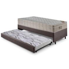 Bicama Box Solteiro material sintético Linho Marrom 96x203x28 cm com C