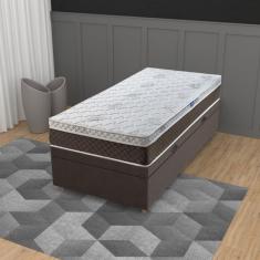 Cama Box Baú Solteiro 88cm Molas Ensacadas Suede Genebra Umaflex - Marrom
