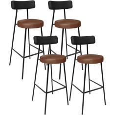 Kit 04 Banquetas Alta Bar Cozinha Sala De Jantar Milão L02 Couríssimo Preto Marrom