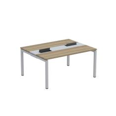 Mesa Plataforma Dupla Com Pé De Aço Para Coworking 140x120 Pdc14-12-2p Noce Naturalle-cinza