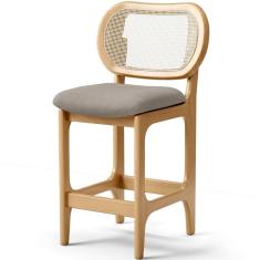 Banqueta Baixa Bar Cozinha Sala De Jantar Betta L02 Mel Tela Linho Bege - Lyam Decor