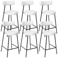 Kit 06 Banquetas Baixas Milão L02 Facto Branco Assento em Tecido Estrutura em Aço com Encosto 65 cm