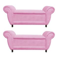 Kit 02 Recamier com Baú Itália Namoradeira Calçadeira Suede M11 - D'Ro