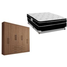 Cama Box Casal + Colchão Physical Ortobom + Guarda Roupa Master 8.6 Atacama-Jatobá