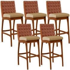 Kit 05 Banquetas Altas Sala De Jantar Fixa Mila L02 material sintético