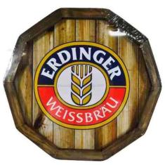 Quadro Tampa de Barril em Madeira Rústica - Cerveja Erdinger Weissbier