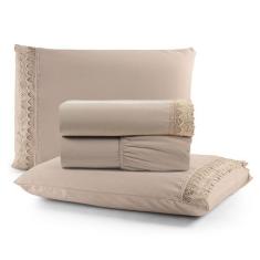 Jogo de Lençol King Suavitec com Grippir 4 Peças - Avelã - 100% Algodã
