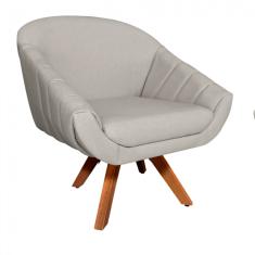 Poltrona Giratória Giovana Linho Bege A27 Base Madeira MM30 D03 - D'Rossi