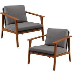 Kit 2 Poltronas Decorativas Petra B04 Sala de Estar Linho Cinza Lyam Decor