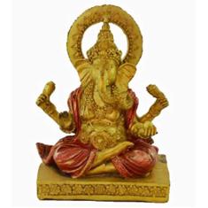 Estatua Enfeite Deus Ganesha Dourado Base Quadrada P