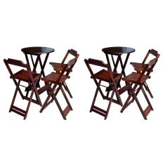 Kit 2 Jogos De Mesa Bistrô De Madeira Dobrável Com 3 Banquetas - Imbuia