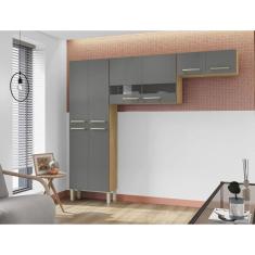 Cozinha Compacta 2 Peças Armario 4 Portas Balcão Suspenso 4 Portas Nala Kits Paraná Freijó/Gris
