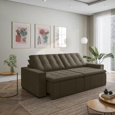 Sofá Cama Retrátil e Reclinável 4 Lugares 280cm em Veludo com Molas e Braço Reto Palmeira Cabecasa M Grafite