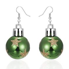 Brincos de pingente de gota com enfeite de lâmpada vermelha e verde de Natal, flor de floco de neve, estrela da sorte, bola redonda, brincos de argola de gancho, moda de Natal, joias festivas,