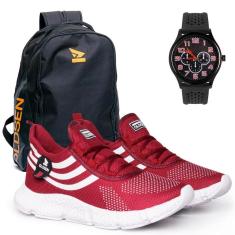 Tênis Masculino Academia Caminhada Treino mochila relogio-Masculino