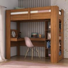 Cama de Solteiro Montreal com Escrivaninha Multifuncional Nogal