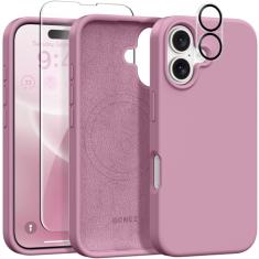 GONEZ Capa magnética para iPhone 16, compatível com MagSafe, [protetor de tela + protetor de lente da câmera], capa protetora de silicone à prova de choque antiarranhões de 6,1 polegadas, groselha