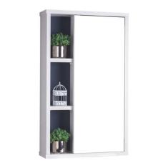 Armário com Espelho para Banheiro Milano Branco e Azul Marinho - Merca