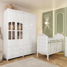 Quarto de Bebê Completo com Berço Mini Cama com Capitonê e Guarda-Roup